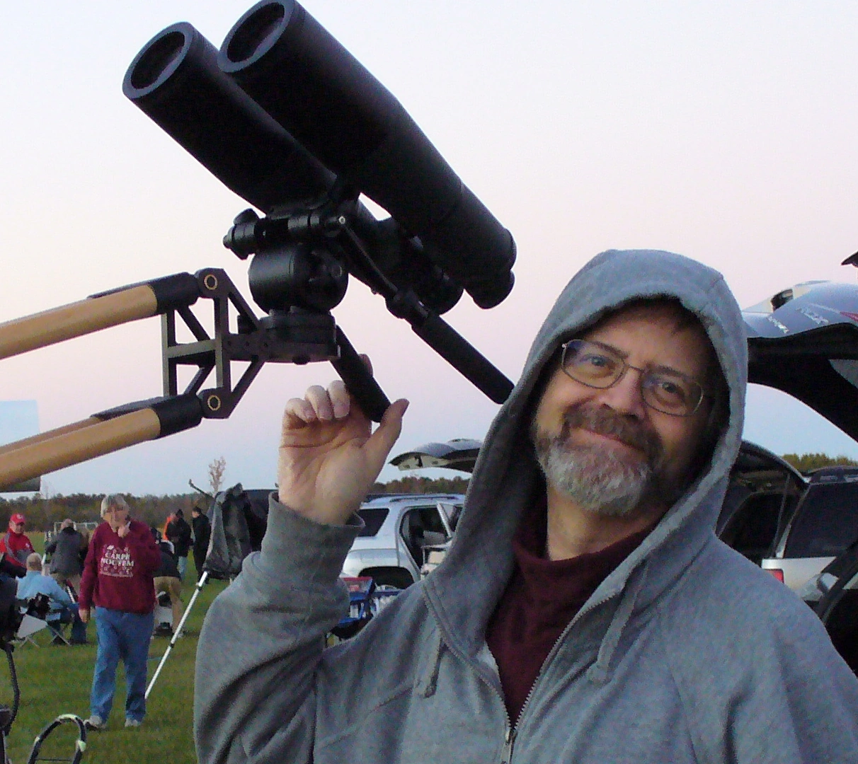 Fiske with 20x65ED on PM1.2 Me with Oberwerk 20x65ED on an OB PM1 parallelogram mount at an ASKC club star party.